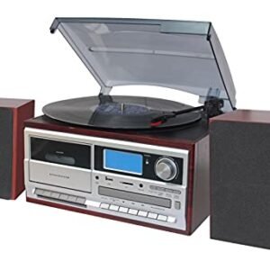 Toca-discos TechPlay ODC128BT de 3 velocidades com leitor de cassete/gravador, Cherry Wood (Equipamentos)