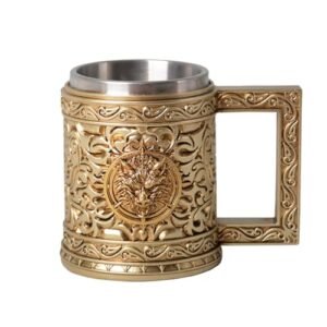 HAUCOZE Caneca de cerveja - Copo de café de aço inoxidável isolado de parede dupla com alça, 450 ml, design de cabeça de lobo para presentes e colecionáveis da Oktoberfest (Cervejas)