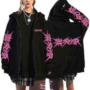 Jaqueta com capuz SKZ Album STAR Felix Hyunjin Bangchan Lee Know com zíper, Preto 01, G (CDs)