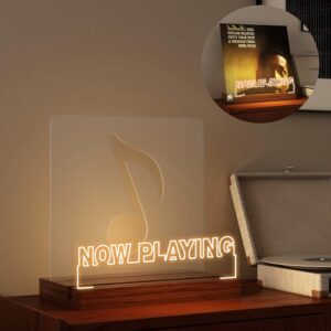 YuanDian Suporte Discos de Vinil "Tocando Agora", Expositor Iluminado Discos de Vinil, Suporte de Madeira E Acrílico com Luz Quente Exibir E Armazenar Álbuns, Decoração de Mesa para Amantes da Música (Equipamentos)
