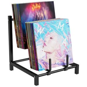 GUIBUKEYAN Armazenamento de discos de vinil, suporte de disco de metal preto de 2 camadas, rack de armazenamento de discos de vinil de aço sólido, organizador minimalista de álbuns, solução de (Equipamentos)