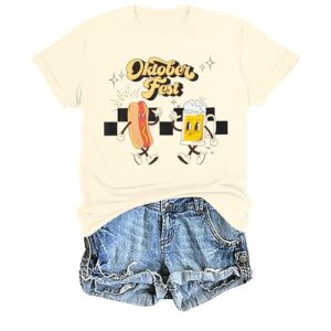 Camiseta feminina Oktoberfest Beer Garden Party Shirt German Beer Festival Camiseta Beer Lover Camisetas retrô, Damasco, GG (Cervejas)