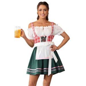 Fantasias Oktoberfest Vestidos Dirndl Feminino Alemão Bávaro Carnaval Cerveja Vestido Oktoberfest Outfit, 33052 Verde escuro, Large (Cervejas)