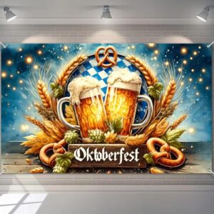 BlissYard Faixa Oktoberfest 188 x 109 cm poliéster decoração festival cerveja com canecas de cerveja pretzels lúpulo de trigo e cenário de festa Oktoberfest (Cervejas)