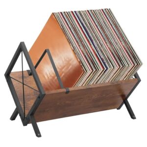 ZFLYCANP Suporte de disco de vinil, rack de armazenamento LP de metal, feito de madeira maciça selecionada e metal premium com divisor ajustável, economiza espaço, fácil montagem para registros (Equipamentos)