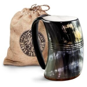 Norse Tradesman Caneca XL Viking Drinking Horn - Tanque de Chifre de Cerveja 100% Autêntico com Fundo de Madeira e Gravações em Anel | O Eterno, Alto Polimento, aprox. 850 g (Cervejas)