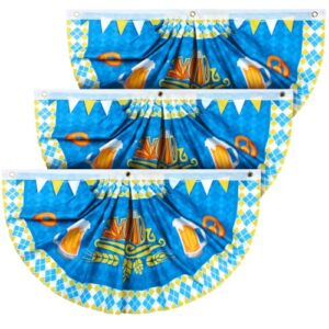 Outus 3 peças Oktoberfest Decoração 0,5 x 0,9 m Oktoberfest Bunting Beer Festival Plissado Fan Flag Bavarian Check Half Fan Flag Banners Pendurados para Cerveja Artigos de Festa Cerca Varanda Quintal (Cervejas)