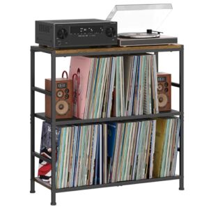 Suporte para toca-discos com 4 divisórias ajustáveis, armazenamento de discos de vinil de até 350 álbuns, suporte de armazenamento de vinil de 3 camadas com mesa de madeira aberta para sala de estar (Equipamentos)