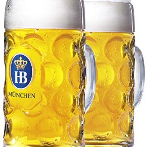 1 Liter HB"Hofbrauhaus Munchen" Dimpled Glass Beer Stein, 2pk (Cervejas)