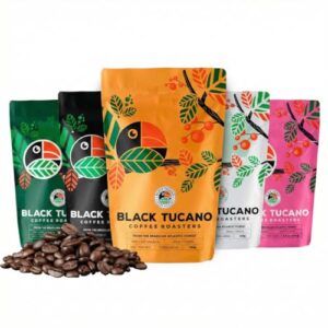 Black Tucano Coffee Roasters Kit com 5 Cafés Especiais Torrados em Grãos, 250g Cada, Single Origin, Premium Blend, Honey, Organic, Fruity (Café)