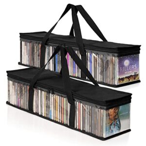 Besti Bolsas de armazenamento de CD – Pacote com 2 capas de plástico transparente para disco de música – Costura resistente, alça forte, serve para 96 álbuns e filmes – Organizador de transporte (CDs)