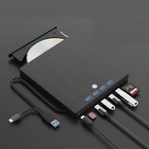 Unidade externa de CD DVD, leitor de DVD para laptop, 8 em 1 USB 3.0 ultrafino portátil, unidade de disco óptico para laptop Mac, PC Windows 11/10/8/7 Linux OS (CDs)