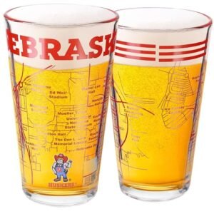 Greenline Goods – Copos de cerveja Nebraska College Pint (conjunto de 2), 473 g – Logotipo colorido + mapa do campus (Cervejas)