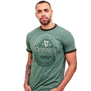 Camiseta masculina tradicional oficial Guinness com etiqueta irlandesa camiseta de manga curta Ireland Beer Gifts for Men 100% algodão, Verde, M (Cervejas)