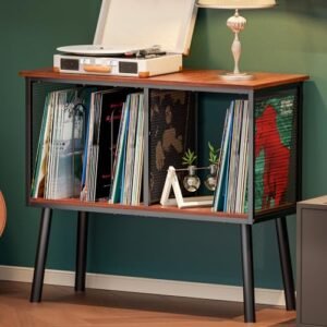 Suporte para toca-discos com divisor ajustável, suporte de armazenamento de vinil de até 200 álbuns, grande mesa de toca-discos de meados do século, suporte de vinil para mesa giratória para quarto e (Equipamentos)