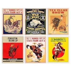Cowboy Rodeo Publicidade Decoração Vintage, Cute & Unique Cafe Bar Decoração de Casa Pôster Vintage, Retro Cowboy Action Art Coffee Bar Acessórios Sinais e pôsteres Estético Cowboy Decoração de Parede Conjunto de 6 (sem moldura) (40,6 x 50) (Café)