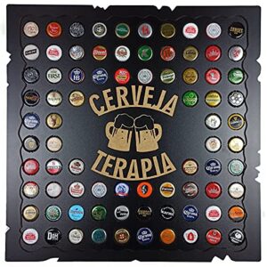 Quadro Porta Tampinhas Modelo Rustic - 45x45 - Tema Cervejaterapia Cor preto (Cervejas)