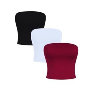 Kit com 3 Top Tube Feminino Tomara que Caia Suplex Modelador Slim Fit (Preto, Branco e Vinho,P) (Vinhos)