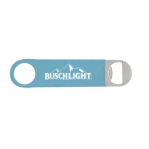 Busch Light Abridor de garrafa, azul, estilo lâmina de barra plana com logotipo de montanha (Cervejas)