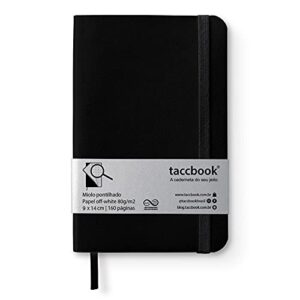 Caderneta Pontilhada Taccbook® Pocket 9x14 cm - Capa Dura Sintética Preta, 160 Páginas Papel Off-White 80g - Ideal para Bullet Journal e Anotações (CDs)