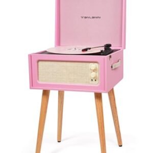 Toca-discos com suporte, reprodutor de gravação de 3 velocidades com alto-falantes embutidos e pernas removíveis, rosa (Equipamentos)