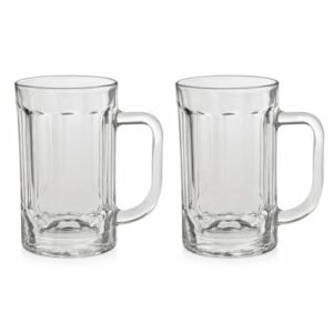Kit 2 Canecas de Chopp em Vidro 430ml Estilo Alemão com Alça Reforçada – Copo de Cerveja para Bar, Churrasco, Casa e Presentear Amigos – Modelo Munique Transparente (Cervejas)