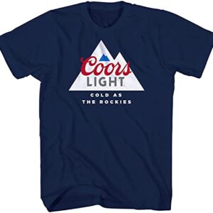 Coors Light Camiseta masculina Miller - Camiseta com estampa da cerveja Coors As Cold As The Rockies (Azul Marinho, Tamanho P) (Cervejas)
