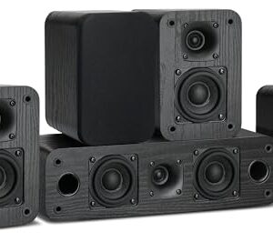 Saiyin Sistema Som Surround 5.0 Home Theater | Potência Pico de 160 Watts |cx Acústicas Passivas com Acabamento Em Madeira Clássica Retrô Preta | Amplificador Ou Receptor Necessário | Cabo Não Incluso (Equipamentos)