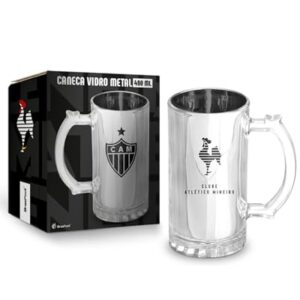 Caneca Chopp Galo 480ml Vidro Premium Preto Prata Produto Licenciado (Cervejas)