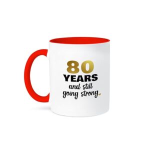 3dRose 80th Birthday Still Going Strong - Aniversário ou presente para aniversário 325 ml Caneca vermelha em dois tons (Cervejas)