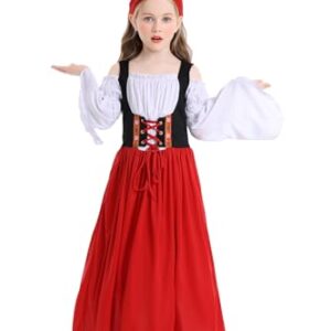 XSDZSWQY Fantasia infantil Oktoberfest de cerveja tradicional bávara alemã Dirndl vestido longo para meninas (vermelho, grande) (Cervejas)