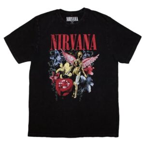 Camiseta masculina Nirvana in Utero vintage colagem pedra lavagem cinza carvão, Preto, G (CDs)