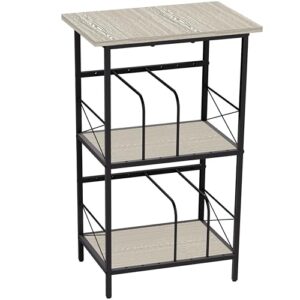 FiloxeniaOasis Suporte para toca-discos com 4 divisórias ajustáveis, mesa de canto de 3 camadas, armazenamento de discos de vinil comporta 200 LPs, mesa multifuncional para casa, cinza (Equipamentos)