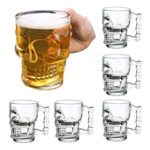 Jogo Kit com 6 Canecas Para Chopp Cerveja De Vidro Caveira 500ml - Transparente (Cervejas)