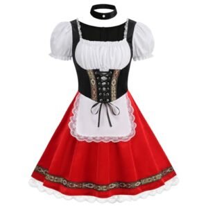 AGCOAH Fantasias femininas Oktoberfest vestidos Dirndl adulto mangas bufantes vermelho brilhante alemão bávaro cerveja carnaval roupas de Halloween P (Cervejas)