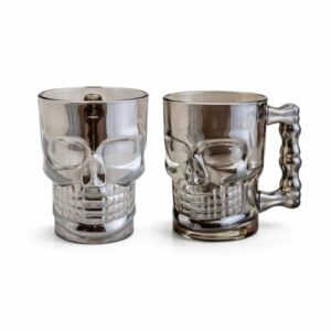 Kit 2 Canecas Caveira Rock Style Cinza 510ml em Vidro Fumê com Alça 3D – Caneca para Cerveja, Chopp e Drinks Gelados (Estilo Bar Premium) (Cervejas)