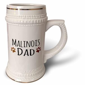 3dRose Dad-Belgian Malinois Dog Breed-Muddy Brown Paw Prints-Doggy Lover-Pet Doner-Stein Mug, 510 g (STN_153945_1), 623 g, branco (Cervejas)