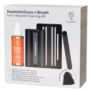 HumminGuru I-Brush Kit de Limpeza Antiestática para Discos de Vinil com Almofadas de Veludo Duplas Escova para Discos de Vinil + Solução de Limpeza para Discos Sem Àlcool + Suporte para Escova para LP (Discos de Vinil)