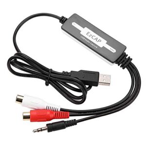 Placa de gravação de áudio USB converte vinil toca-discos LP/cassete de áudio para MP3/WAV conversor de música digital, suporta Windows XP/Vista/7/8/8.1/10 e Mac. (Equipamentos)