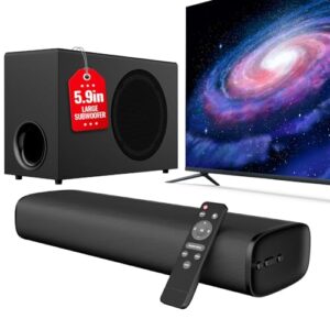 Barra de som atualizada para TV com subwoofer grande e potente de 110 W de 15 cm, graves profundos, Bluetooth 5.4, conexão ARC/óptica/AUX/Bluetooth, sistema de som surround para PC/jogos/projetores (Equipamentos)