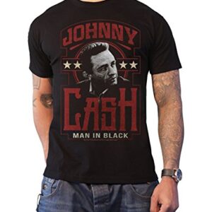 Johnny Cash Camiseta masculina preta com logotipo vintage oficial masculina preta, Preto, G (CDs)