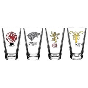 Game of Thrones Conjunto de copos colecionáveis - Stark, Targaryen, Lannister, Greyjoy - Qualidade premium - Capacidade de 473 ml - Perfeito para cerveja (Cervejas)