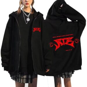 Jaqueta com capuz SKZ New Album ATE Felix Hyunjin Bangchan LeeKnow Minho World Tour Jaqueta com zíper, Preto 09, M (CDs)