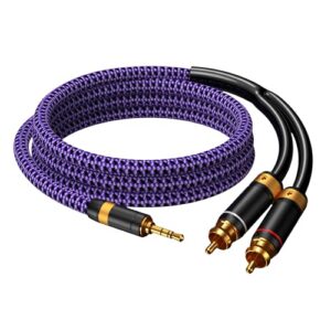 Veimeitk Cabo de áudio AUX para RCA de 3,5 mm Audiófilo banhado a ouro 24K revestimento de cobre puro trançado Hi Fi Stereo Y Cord para smartphones MP3 Tablets alto-falantes HDTV roxo (3,5 mm reto (Equipamentos)