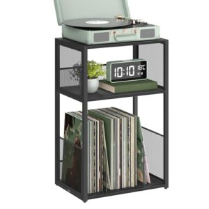 VASAGLE Suporte para toca-discos, mesa lateral de 3 camadas, armazenamento de discos de vinil de até 100 álbuns, mesa de canto para sala de estar, quarto, preto ébano ULET275B01 (Discos de Vinil)