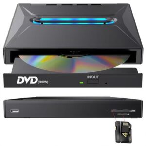 Unidade Blu-ray externa, gravador USB BD/DVD/CD, unidade óptica fina portátil com suporte M-DISC, Plug & Play para laptop, desktop, consoles de jogos (CDs)