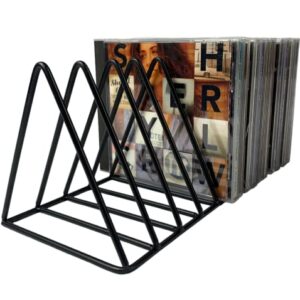 Record-Happy Suporte organizador de CD – Suporte compacto de disco para CDs, DVDs e videogames, comporta 18 estojos de joias – Prático e funcional suporte de metal para CD (preto, 1) (CDs)