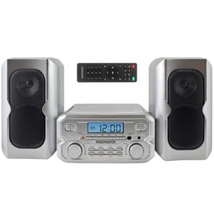 Magnavox MM435M-SL Sistema compacto de prateleira CD de 3 peças com rádio estéreo digital FM, tecnologia sem fio Bluetooth e controle remoto em prata | Display LCD | Porta AUX compatível | Versão 2022 (Equipamentos)