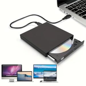 Unidade externa de CD DVD, leitor de DVD para laptop, USB 2.0 ultrafino portátil, unidade de disco óptico para laptop Mac, PC Windows 11/10/8/7 SO Linux (CDs)