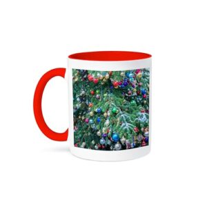 3dRose Árvore de Natal decorada com neve ao ar livre, Bamberg, Alemanha, Caneca vermelha em dois tons de 425 g (Cervejas)